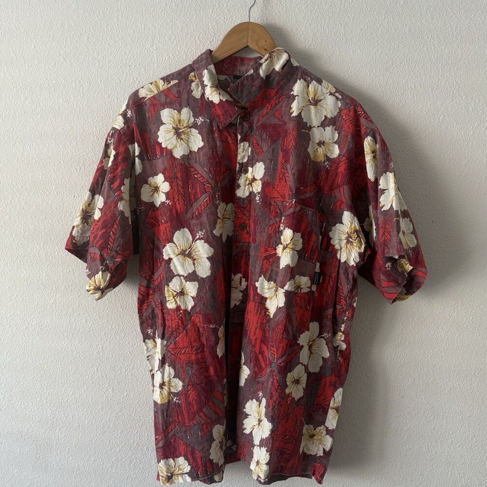 VTG Patagonia Men’s L Hawaiian Shirt Red Hibiscus Floral Aloha Beach Resort